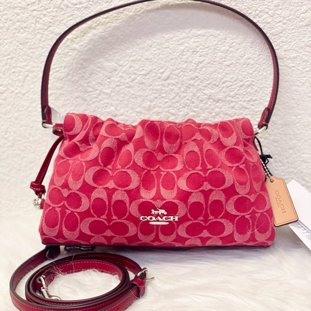 NWT Coach Faye Shoulder Bag In Signature Denim CDB93 denim/Silver/True Red